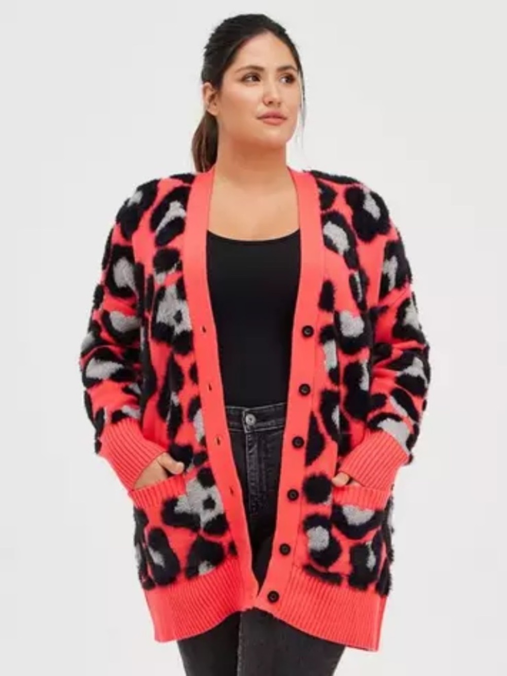 Torrid Pink Leopard Button Front Cardigan Sweater Size 4X/ 26